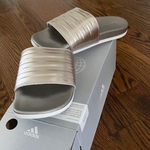 Silver Adidas Slides